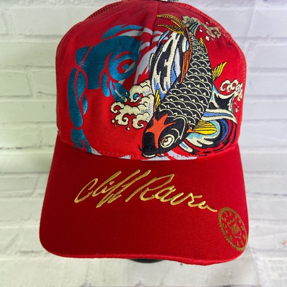 Cliff Raven Artwear Koi Fish Tattoo Embroidered Mesh Back Trucker Snapback Hat - Picture 2 of 9